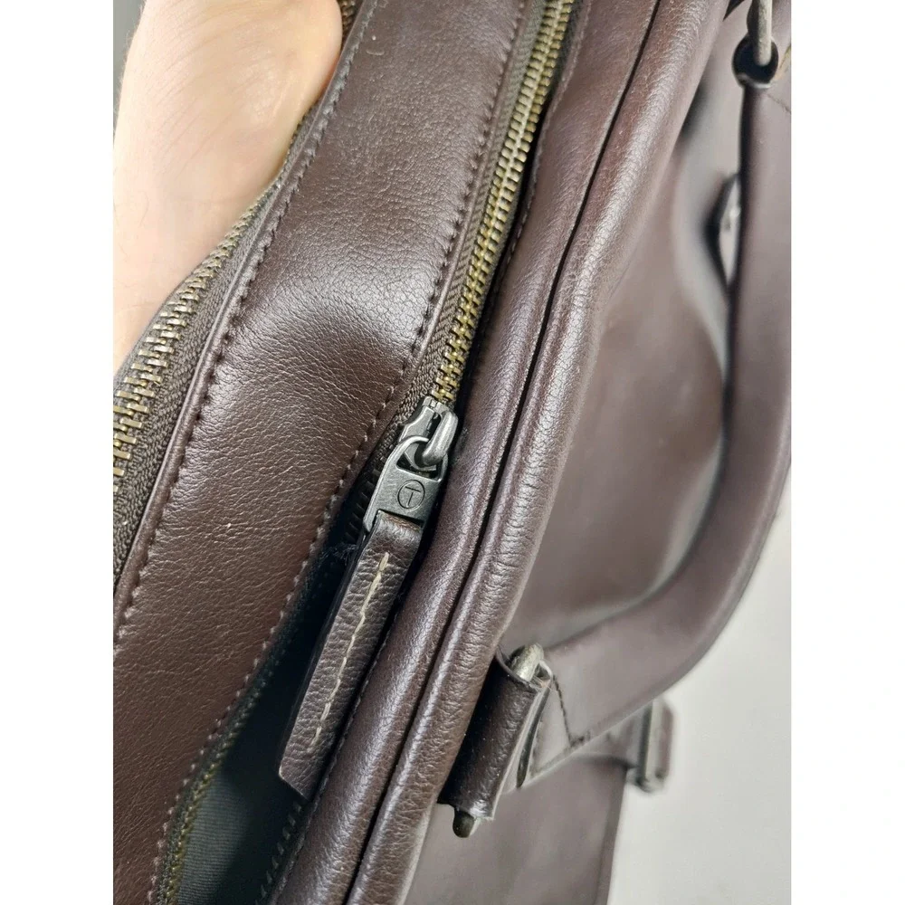 Tumi T-Tech Brown Leather Briefcase Laptop Bag Messenger Missing Buckle READ!!